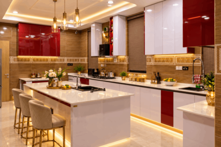 Luxurious Red and White Kitchen